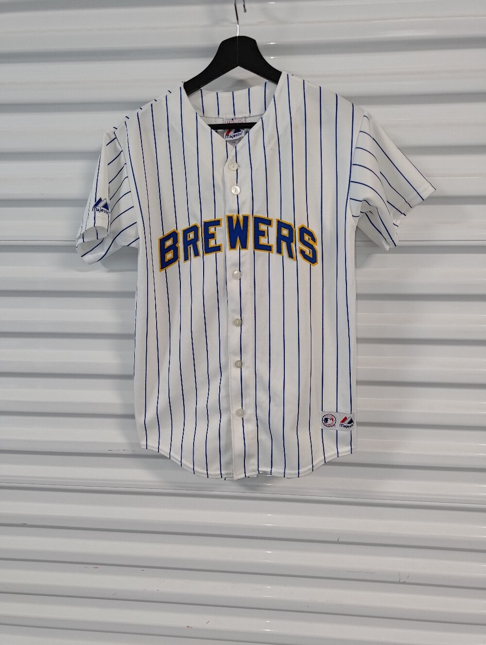 Vtg Majestic MLB Milwaukee Brewers#7 Hardy Baseball Jersey Youth L Made in USA